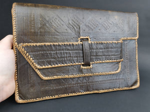 Vintage Brown Leather Clutch Bag Purse Tooled Leather 1940's - 1950's Original