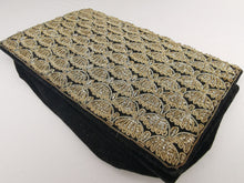 Load image into Gallery viewer, Vintage Clutch Bag Purse Goldwork Embroidery and Black Velvet Gold Work Metal Thread Embroidered Wrist Clutch 1950&#39;s - 1960&#39;s Original
