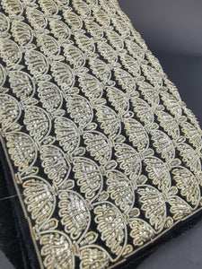 Vintage Clutch Bag Purse Goldwork Embroidery and Black Velvet Gold Work Metal Thread Embroidered Wrist Clutch 1950's - 1960's Original