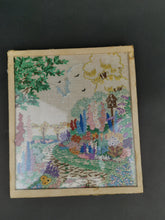 Load image into Gallery viewer, Vintage Embroidery of Spring Garden Landscape with Trees and Flowers on Linen Completely Hand Embroidered Picture Framed 1940&#39;s Original
