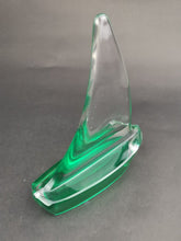 Load image into Gallery viewer, Vintage Glass Sailboat Figurine Sail Boat Model Nautical Art Deco Clear and Green Glass
