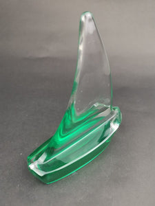 Vintage Glass Sailboat Figurine Sail Boat Model Nautical Art Deco Clear and Green Glass