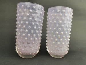 Vintage Pink Hobnail Glass Vases Set Pair of 2 Mid Century