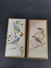 Load image into Gallery viewer, Vintage Miniature Birds Oil Paintings on Wood Pair Set of 2 Signed by Artist Blue Tits and Whin Chats 1965 Original

