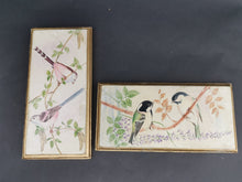 Load image into Gallery viewer, Vintage Miniature Birds Oil Paintings on Wood Pair Set of 2 Signed by Artist Long Tailed Tits and Coal Tits 1965 Original
