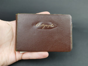Vintage Miniature Autograph Book Brown Leather with Original Poems Poetry Writing Signatures Etc. 1940's Original