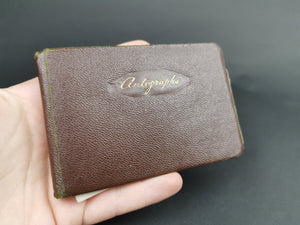 Vintage Miniature Autograph Book Brown Leather with Original Poems Poetry Writing Signatures Etc. 1940's Original
