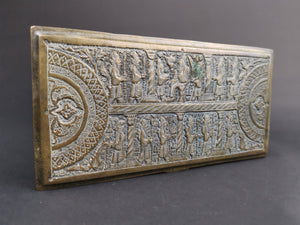 Antique Jewelry or Trinket Box Hand Hammered Brass Relief Ornate Box Late 1800's - Early 1900's Original