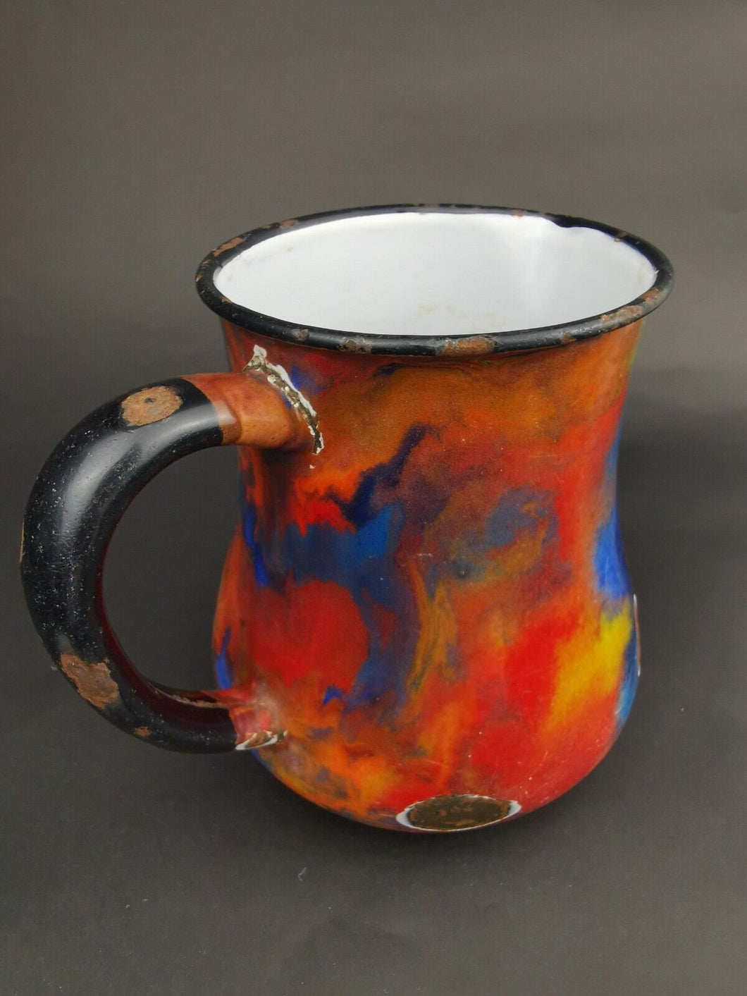 Antique Enamel and Metal Pitcher Jug Enamel Ware End of Day Rainbow Multicolored Rare French Early 1900's Original