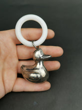 Load image into Gallery viewer, Vintage Duck Baby Rattle Silver Plated Metal and Plastic 1950&#39;s Mid Century Original Silverplated
