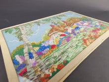 Load image into Gallery viewer, Vintage Embroidery of Spring Garden Landscape with Trees and Flowers and Cottage Completely Hand Embroidered Picture Framed 1940&#39;s Original
