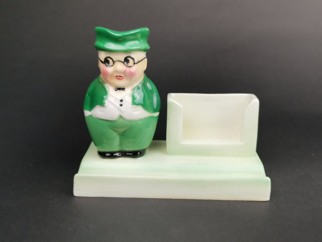 Vintage Goebel Figurine Pen Stand and Note Pad Holder Little Man in Suit Top Hat and Glasses Art Deco 1950's Ceramic Made in Germany