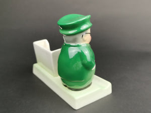 Vintage Goebel Figurine Pen Stand and Note Pad Holder Little Man in Suit Top Hat and Glasses Art Deco 1950's Ceramic Made in Germany