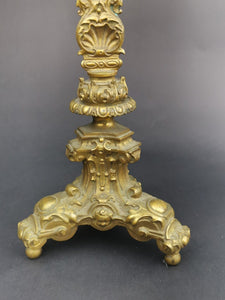 Antique Standing Crucifix Cross Church Altar Table Stand French Late 1800's Original Gold Cast Metal