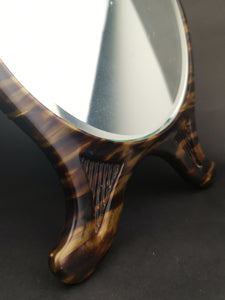 Vintage Vanity or Shaving Mirror Art Deco Faux Tortoise Shell Plastic 1920's Original with Beveled Glass Free Standing Folding Table Mirror