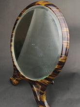 Load image into Gallery viewer, Vintage Vanity or Shaving Mirror Art Deco Faux Tortoise Shell Plastic 1920&#39;s Original with Beveled Glass Free Standing Folding Table Mirror

