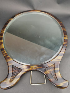 Vintage Vanity or Shaving Mirror Art Deco Faux Tortoise Shell Plastic 1920's Original with Beveled Glass Free Standing Folding Table Mirror