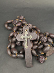 Vintage Rosary Beads French Large Wooden Prayer Beads Wood and Metal from Lourdes France