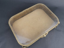 Load image into Gallery viewer, Vintage Jewelry or Trinket Display Box with See Through Glass Top Gold Metal Velvet Lined with Cherub Angels 1950&#39;s Original Mid Century
