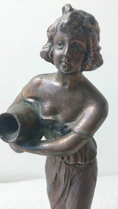 Antique Art Nouveau Lady Copper Metal Statue Sculpture Figurine Early 1900's