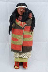 Antique Native American Indian Skookum Doll in Trade Blanket Clothes Vintage 1920's Straw Filled with Baby
