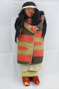 Antique Native American Indian Skookum Doll in Trade Blanket Clothes Vintage 1920's Straw Filled with Baby