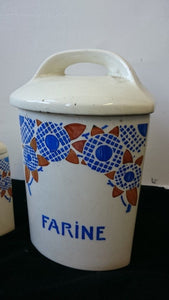 VIntage Art Deco French Kitchen Storage Jars Set of 2 1920's - 1930's Tea and Flour Canisters