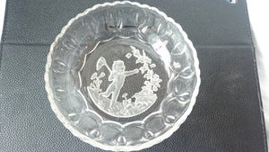 Vintage French Intaglio Glass Candy Bowl of Child Catching Butterflies 1930's Bacarat