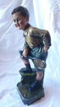 Load image into Gallery viewer, Vintage Tennis Player Boy Chalkware Figurine Sculpture Statue 1930&#39;s
